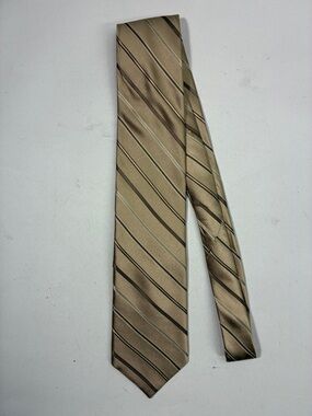 Dkny Men's Tan and Black Striped Silk Tie
